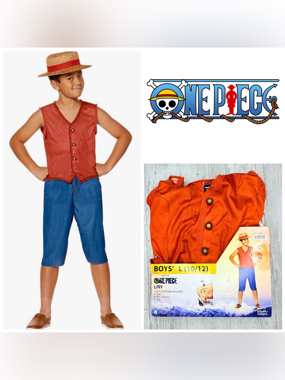 InSpirit Designs One Piece Kids Monkey D. Luffy halloween Costume cosplay 10-12